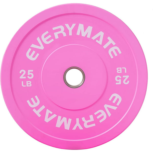 Pink Weight Plates 25LB Olympic Bumper Plates Grip Weight Plates for Strength Training & Crossfit Steel Inserts Weight Plates Fit 2" Barbells Virgin Rubber Weights