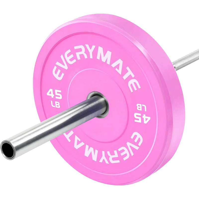 Pink Weight Plates 45LB Olympic Bumper Plates Grip Weight Plates for Strength Training & Crossfit Steel Inserts Weight Plates Fit 2" Barbells Virgin Rubber Weights