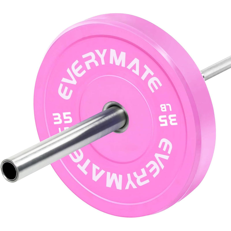 Pink Weight Plates 35LB Olympic Bumper Plates Grip Weight Plates for Strength Training & Crossfit Steel Inserts Weight Plates Fit 2" Barbells Virgin Rubber Weights