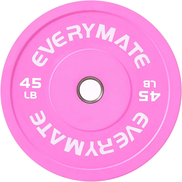 Pink Weight Plates 45LB Olympic Bumper Plates Grip Weight Plates for Strength Training & Crossfit Steel Inserts Weight Plates Fit 2" Barbells Virgin Rubber Weights