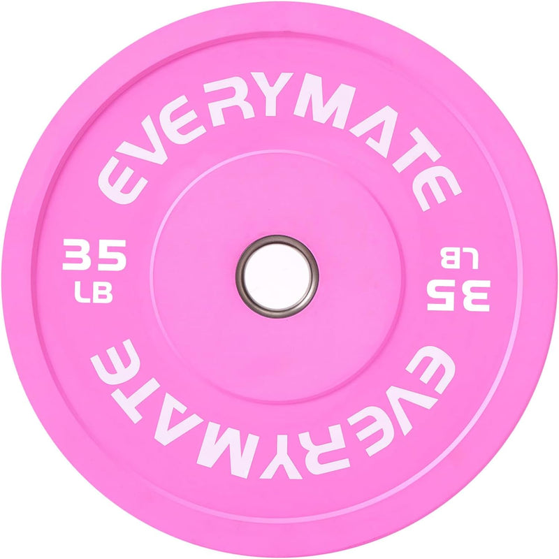 Pink Weight Plates 35LB Olympic Bumper Plates Grip Weight Plates for Strength Training & Crossfit Steel Inserts Weight Plates Fit 2" Barbells Virgin Rubber Weights