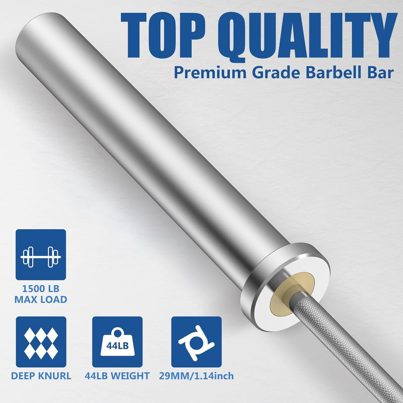 EVERYMATE Powerlifting Barbell 7' Olympic Adult Bar Available with Hard Chrome Sleeves for Gym Home Exercises