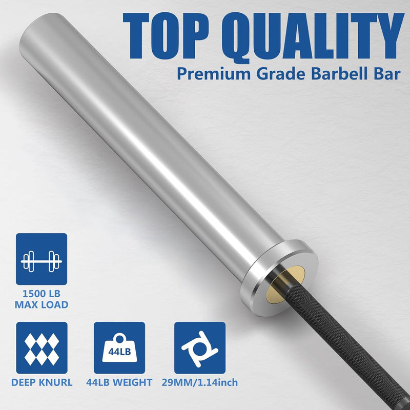 EVERYMATE Powerlifting Barbell 7' Olympic Adult Bar Available with Hard Chrome Sleeves for Gym Home Exercises