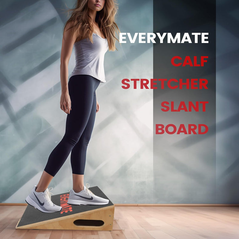 EVERYMATE Professional Squat Slant Board Calf Stretcher, Wooden Incline Board, Slant Board for Squats, Weightlifting, Calf, Ankle, Knee Stretching Extra Side Handle for Portability, Multi-Functional