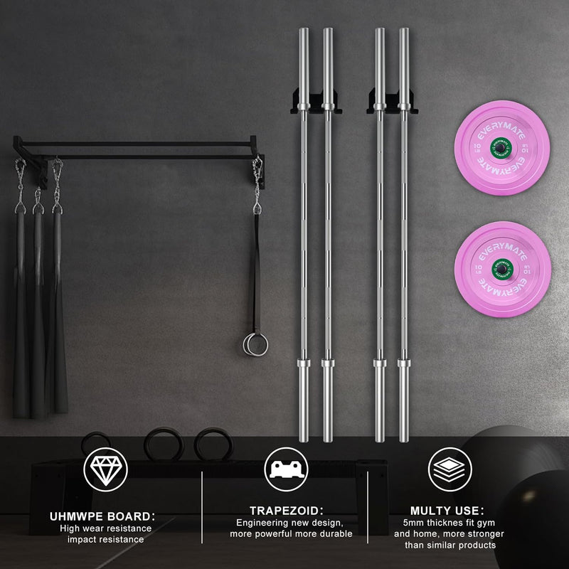 EVERYMATE Olympic Barbell Holder, Gym Barbell Storage Rack,Vertical Barbell Wall Mount Rack,Black Powder Coated,Space Saving Commercial or Home Gym Accessory, Barbell Hanger Holds Under 33mm Bar Size