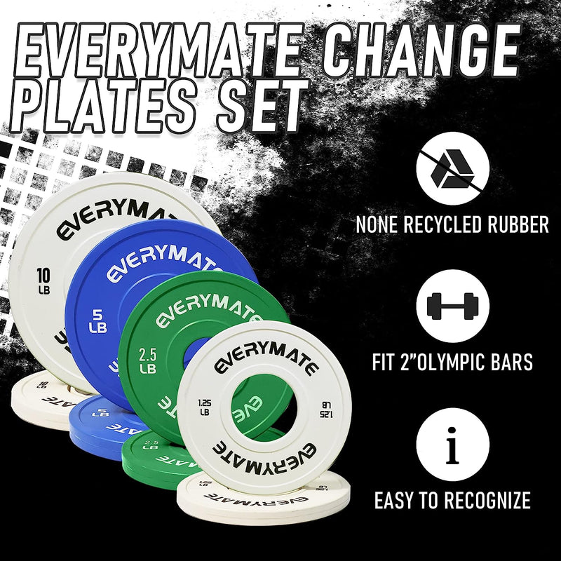 EVERYMATE Change Weight Plates 1.25LB 2.5LB 5LB 10LB Set Fractional Plate Olympic Bumper Plates for Cross Training Bumper Weight Plates Steel Insert Strength Training Weight Plates