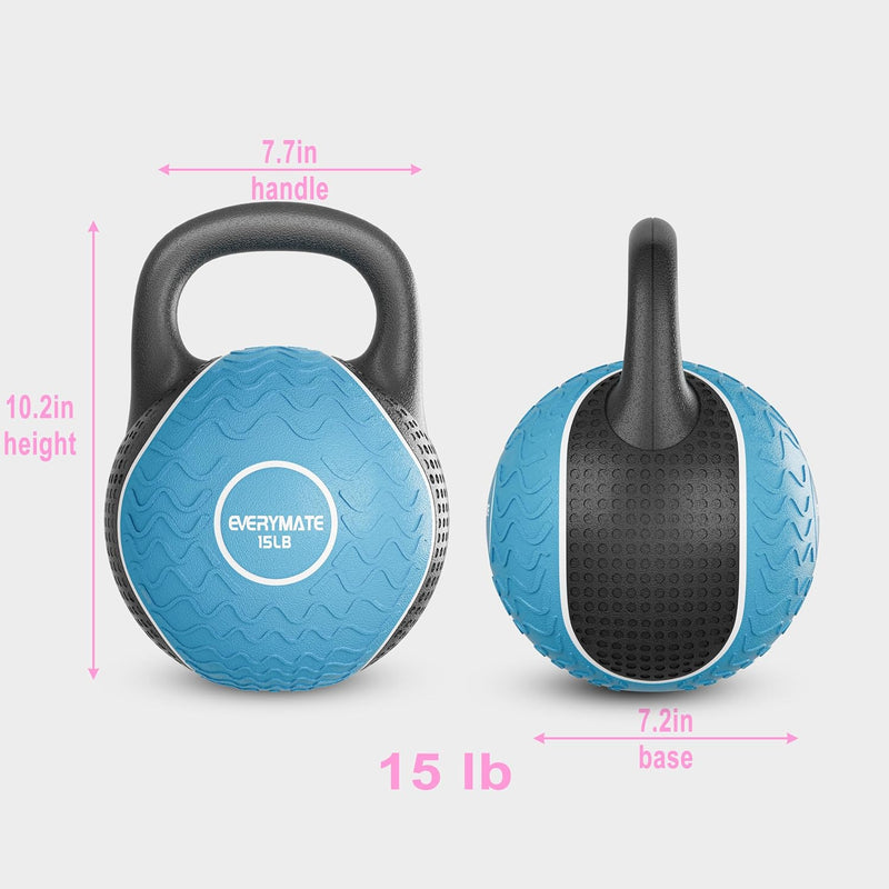 EVERYAMTE Anti Slip Hand Kettlebell Weights for Home Workout Kettlebells Massage Kettlebell, 15LB Rubber Kettlebell