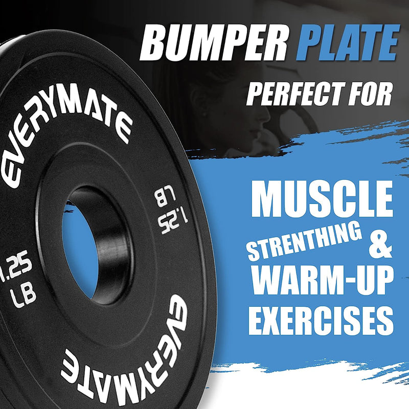 EVERYMATE Black Change Weight Plates 1.25LB Set Fractional Plate Olympic Bumper Plates for Cross Training Bumper Weight Plates Steel Insert Strength Training Weight Plates