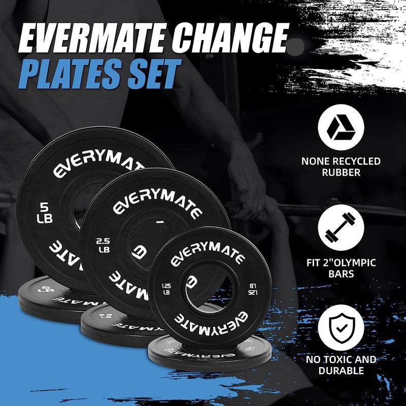 EVERYMATE Black Change Weight Plates 1.25LB 2.5LB 5LB Set Fractional Plate Olympic Bumper Plates for Cross Training Bumper Weight Plates Steel Insert Strength Training Weight Plates