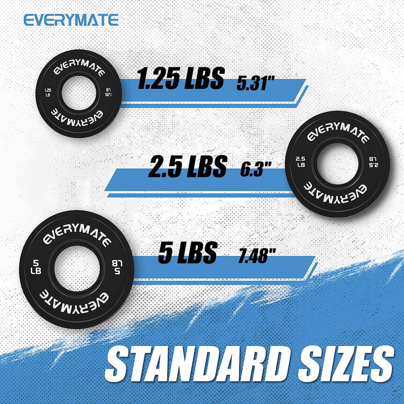 EVERYMATE Black Change Weight Plates 1.25LB 2.5LB 5LB Set Fractional Plate Olympic Bumper Plates for Cross Training Bumper Weight Plates Steel Insert Strength Training Weight Plates