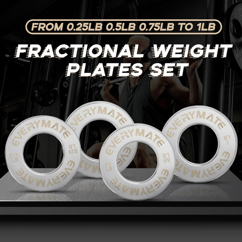 EVERYMATE Fractional Micro Weight Plates Set of 8 Weight Plate Pair of 0.25LB 0.5LB 0.75LB 1 LB for Olympic Barbells for Strength Training Micro Plates Weight Plate