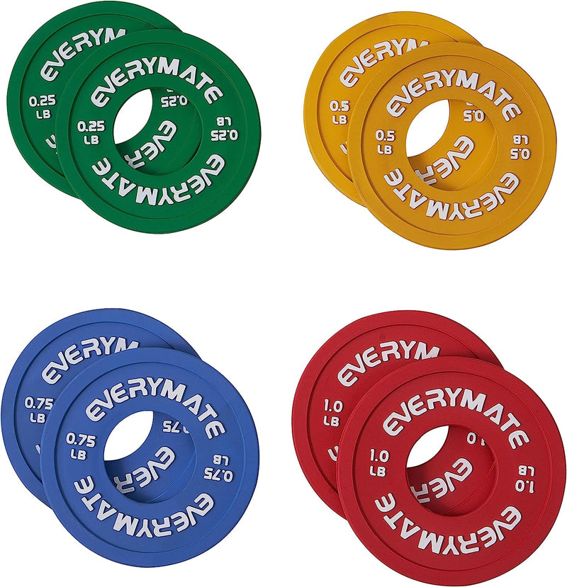 EVERYMATE Rubber Fractional Weight Plates Set of 8 Micro Weight Plate Pair of 0.25LB 0.5LB 0.75LB 1 LB for Olympic Barbells for Strength Training Micro Plates Weight Plate