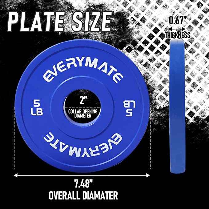 EVERYMATE Change Weight Plates 5LB Set Fractional Plate Olympic Bumper Plates for Cross Training Bumper Weight Plates Steel Insert Strength Training Weight Plates